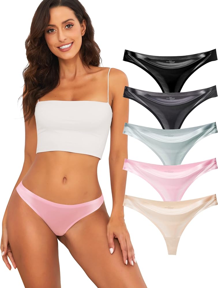 Thonviilane Womens Underwear Pack Of 5 Satin & Silky Ladies Panties Bikini Type, Black+pink+light Green+skin+dark Green, Small