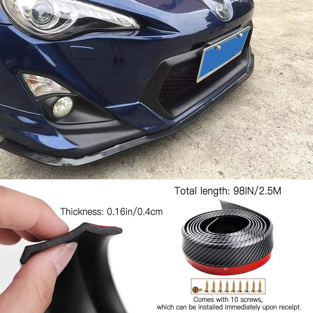 Car Front Bumper Spoiler, DDSKY Universal 2.5m/8.2ft Carbon Fibe Front Bumper Lip Splitter Protector for Car Truck SUV, Black