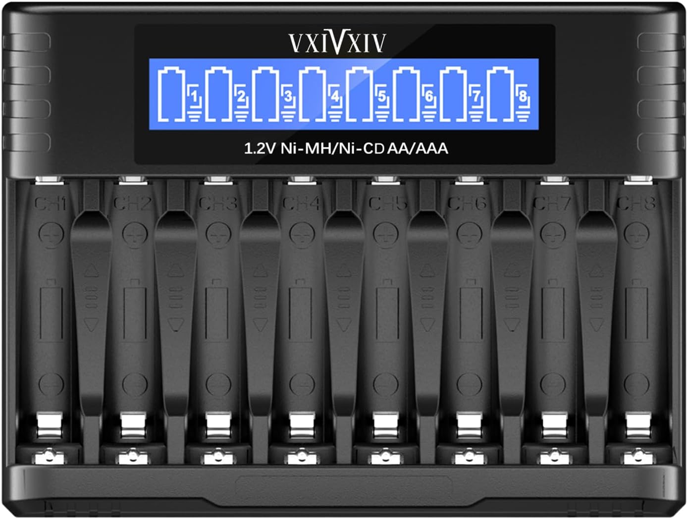 VXIVXIV Ni-MH AAA AA Battery Charger,8 Slots Ni-MH Battery Charger Ni-MH AA Charger AAA Battery Charger for 1.2V Ni-MH Ni-CD AA AAA Battery