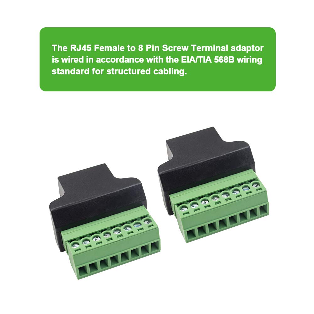 Poyiccot RJ45 Screw Terminal Adaptor Connector, 2pack RJ45 /8p8c Female Jack to 8 Pin Screw Terminal Connector for Cat7 Cat6 Cat5 Cat5e Ethernet Extender CCTV Digital DVR Network Adapter