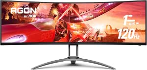 AOC VA Curved (1800R) Gaming MNT 2HDMI/2DP/Ha, Black/Silver, 49 Inch Dual QHD [5120x144] (AG493UCX)