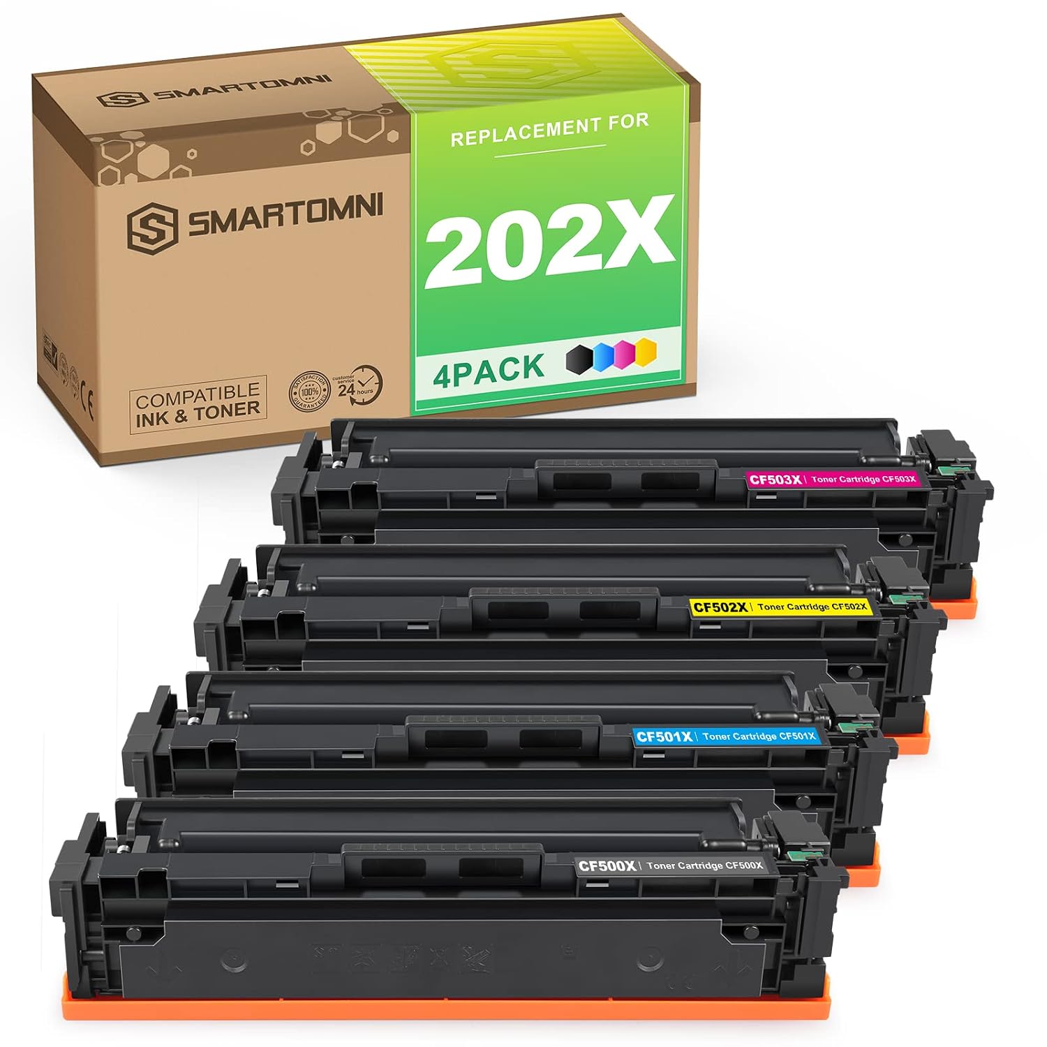 LINKYO Compatible Toner Cartridge Replacement for HP 202X CF500X CF501X CF502X CF503X High Yield 202A (Black, Cyan, Magenta, Yellow, 4-Pack)