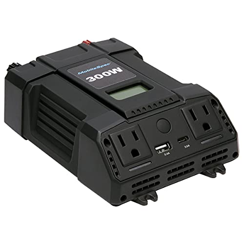 Mobile Spec MSI300 300 Watt Power Inverter Includes a USB-C Port, Black