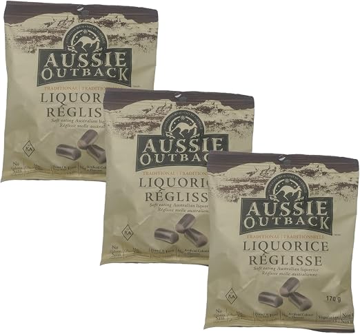 Aussie Outback Traditional Soft Eating Liquorice/Licorice Bundle: 3 Bag - 170g/bag (Black Traditional)