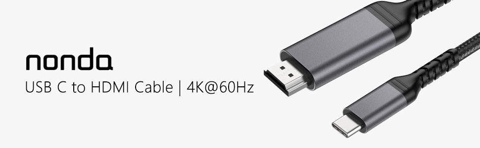 nonda USB C to HDMI 2.0 Cable【4K 60Hz】6.6ft, Type C to HDMI Adapter [Thunderbolt 3 to HDMI] for MacBook Pro 2020/2019, MacBook Air/iPad Pro 2020, Surface Book 2, Galaxy S20, and Other Type-C Devices