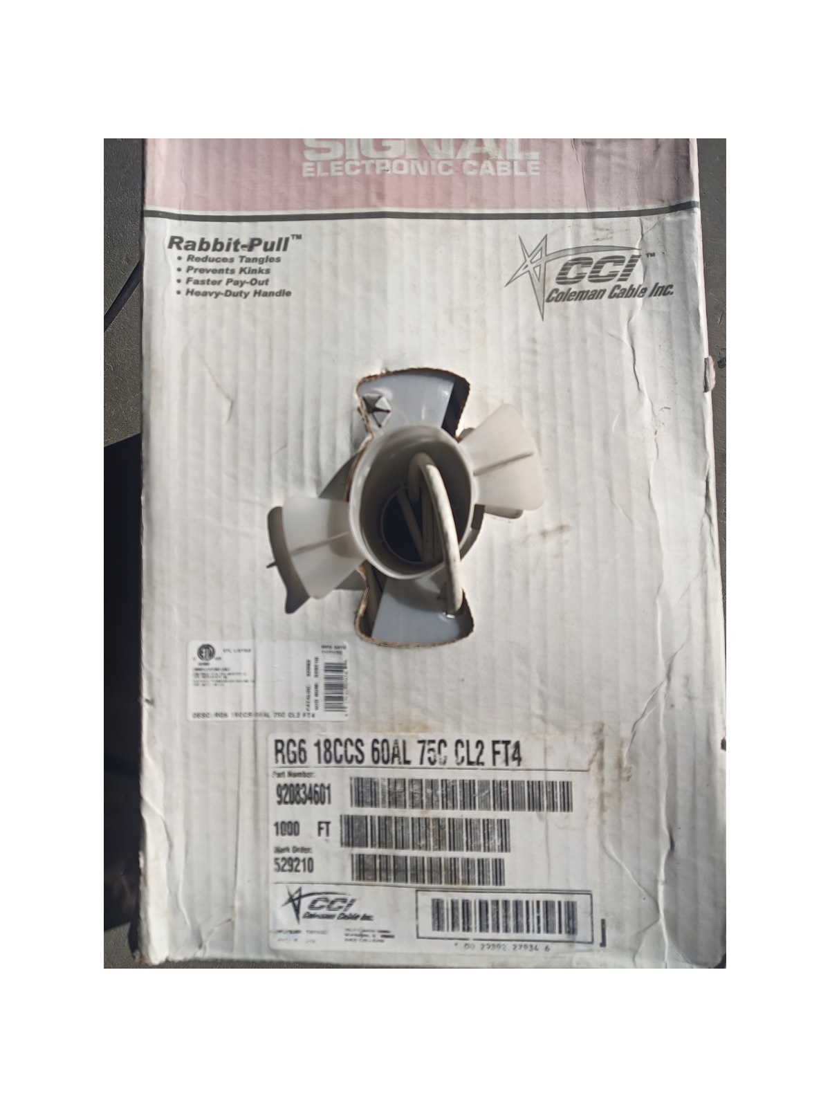 Rabbit-Pull™ Cable Spool RG6 Coax 1000ft TV Internet Satellite Telephone
