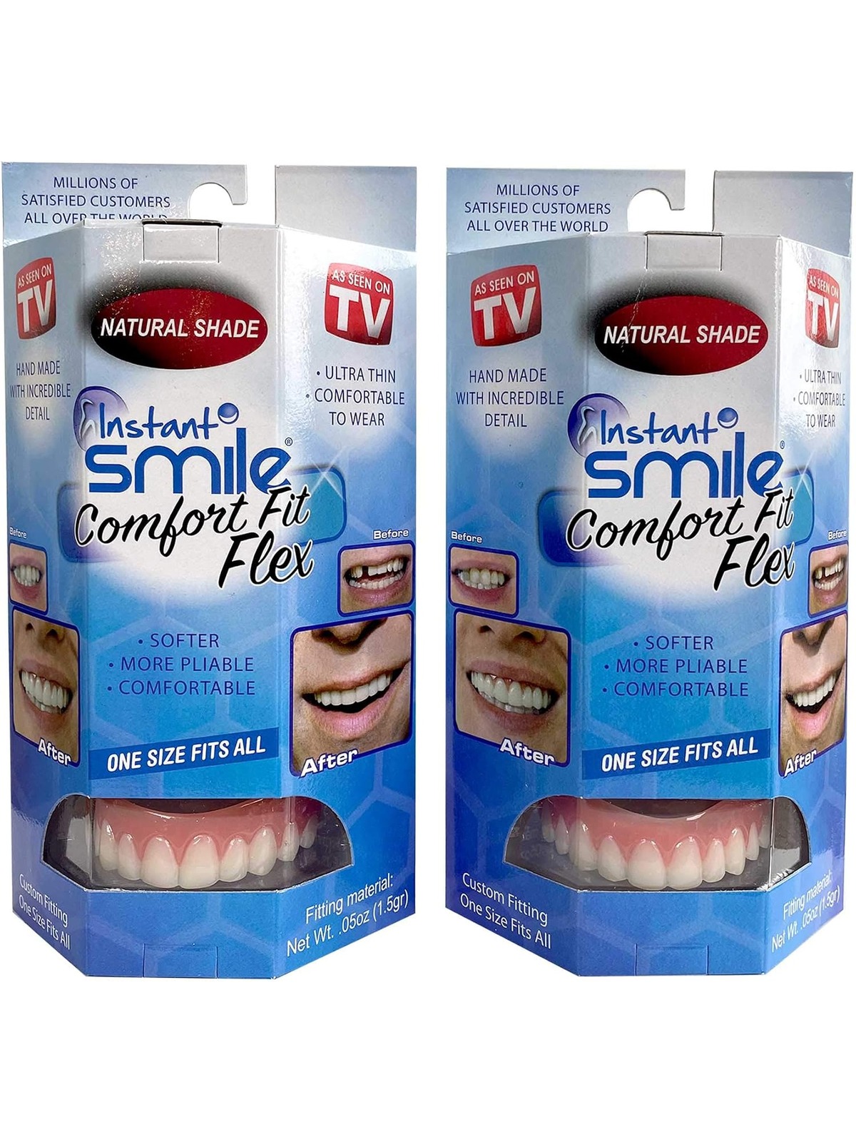 2 Pack - Instant Smile Natural Shade Comfort Fit Flex Veneers - Fix Your Smile from The Comfort of Your own Home in just Minutes! Hand Crafted