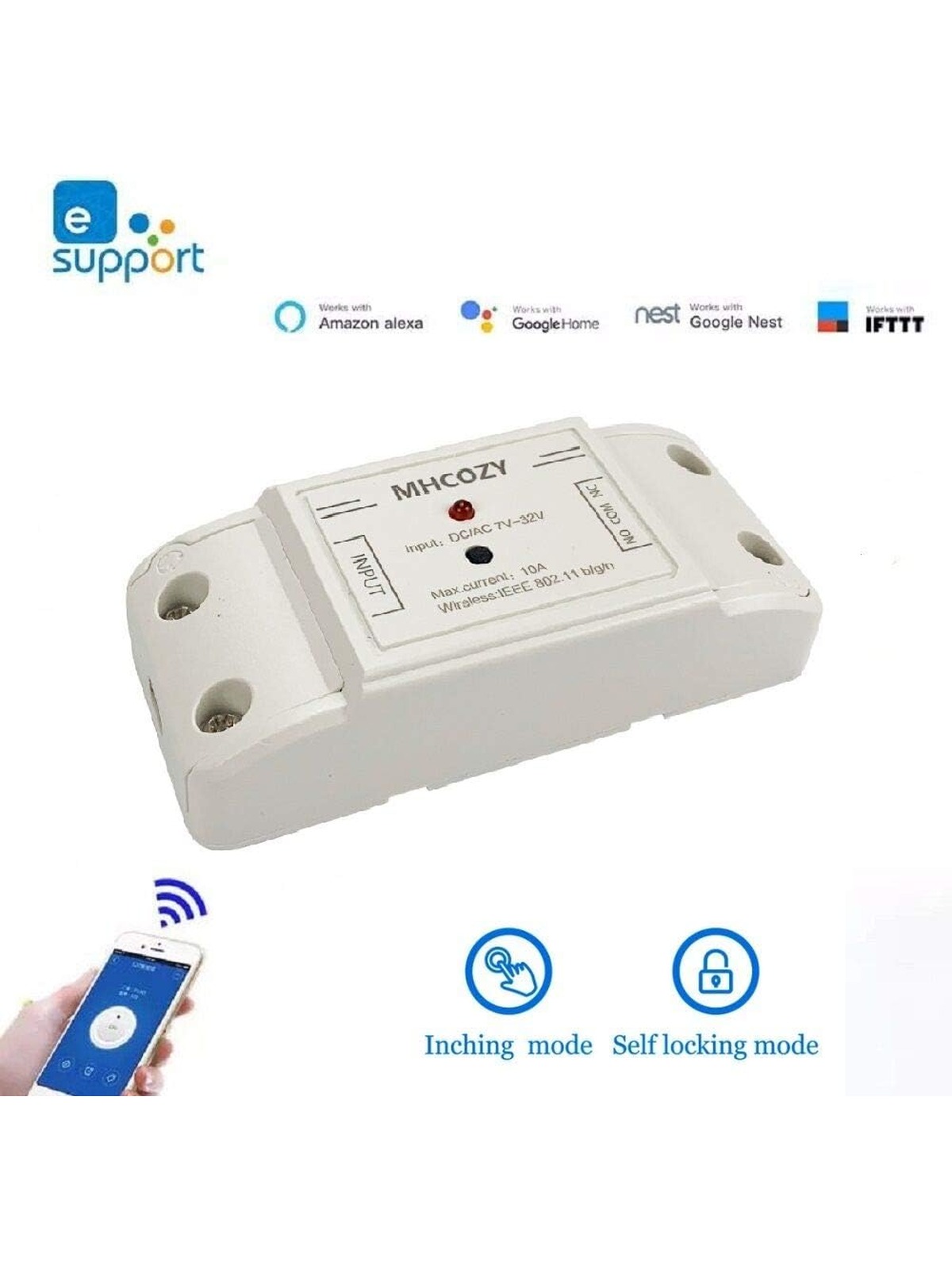MHCOZY WiFi Momentary Inching Self Locking Wireless Smart Switch Relay Module for Smart Home 5V 5V/12V，Be Applied to Garage Door Opener (4CH with 433Mhz RF)
