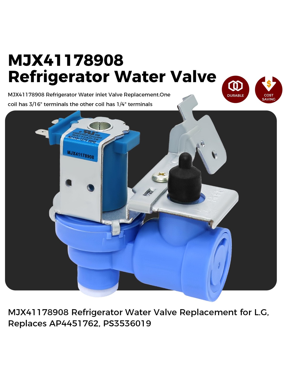 Edgewater Parts MJX41178908 Ice Maker Water Valve Compatible With LG Refrigerators AP4451762, 1398828 & PS3536019