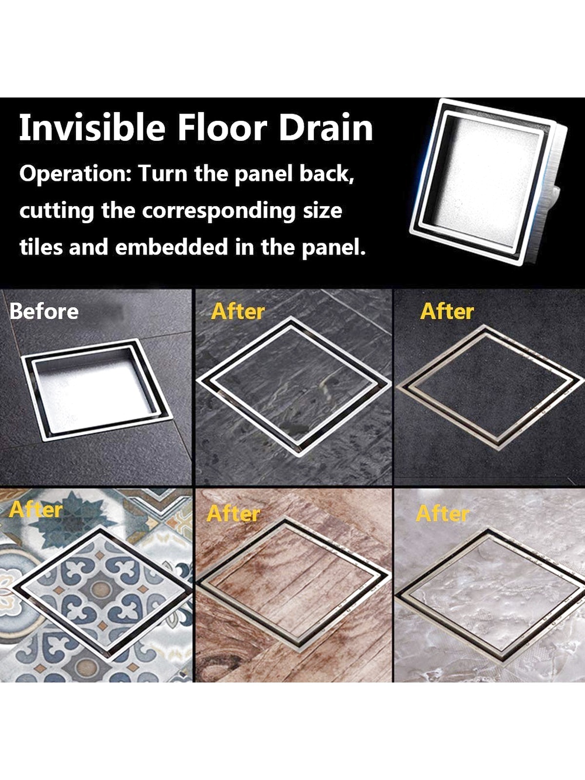 KES Invisible Tile-in Drain 6-Inch by 6-Inch SUS 304 Stainless Steel Rustproof with Strainer 2 Pack, V252S15-P2