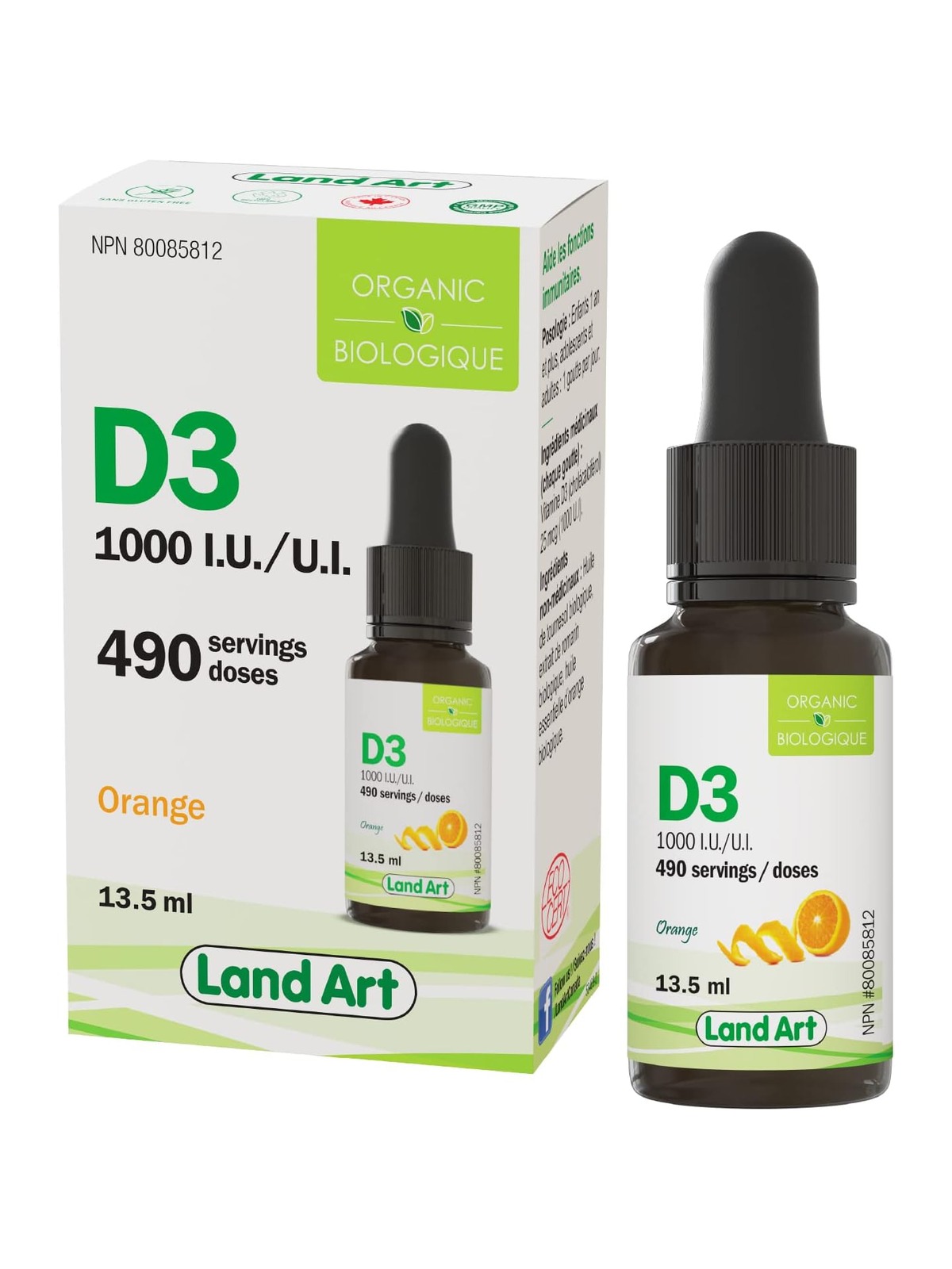 Certified Organic Vitamin D3 Drops - 490 servings - 1000 IU per drop - Immune System Support - Non-GMO - Gluten-Free - Made in Canada 13.5 ml (Pack of 2)