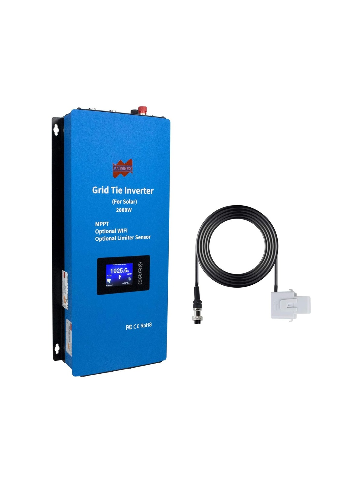 Marsrock 2000W MPPT Solar Grid Tie Inverter Power Limiter Sensor Wide DC Input Voltage 45-90VDC(Solar Vmp 60V 72V) AC Output 185-265V for US Grid 240V(120V+120V) Optional WiFi (2000G2US240) (No WiFi)