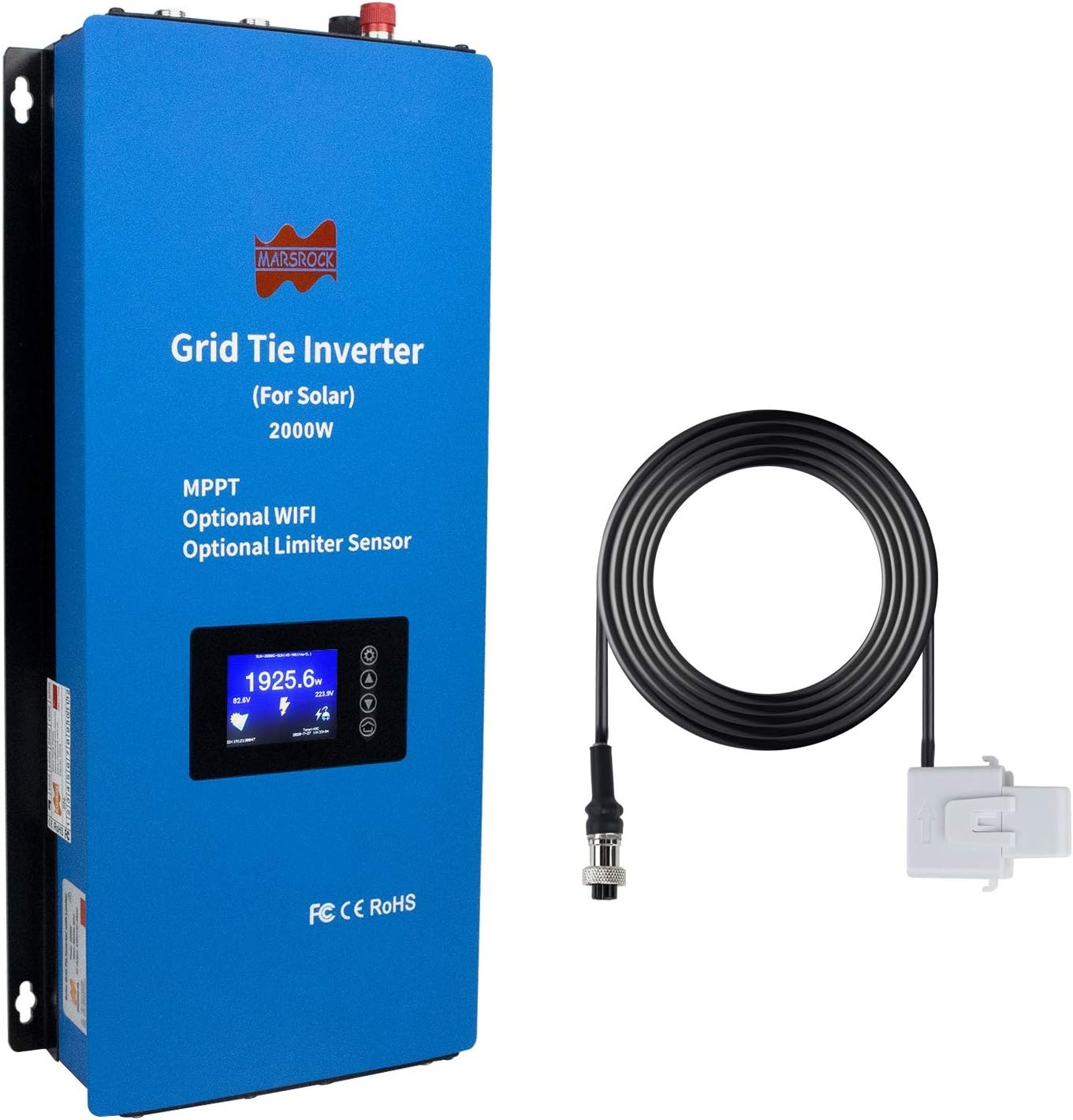 Marsrock 2000W MPPT Solar Grid Tie Inverter Power Limiter Sensor Wide DC Input Voltage 45-90VDC(Solar Vmp 60V 72V) AC Output 185-265V for US Grid 240V(120V+120V) Optional WiFi (2000G2US240) (No WiFi)