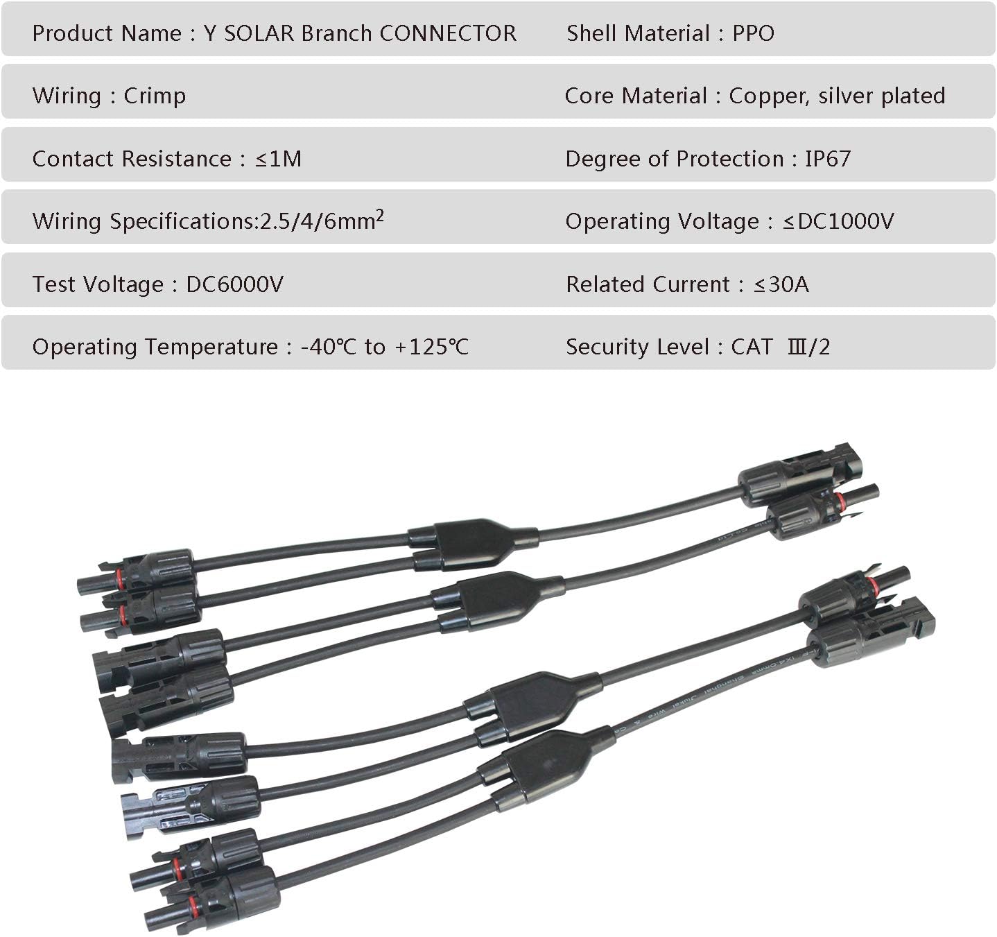 MC4 Connectors Y Branch 1 to 3 Parallel Adapter Cable Wire Plug,MC4 Assembly Tool and 5 Pair MC4 Male/Female Solar Panel Cable Connectors