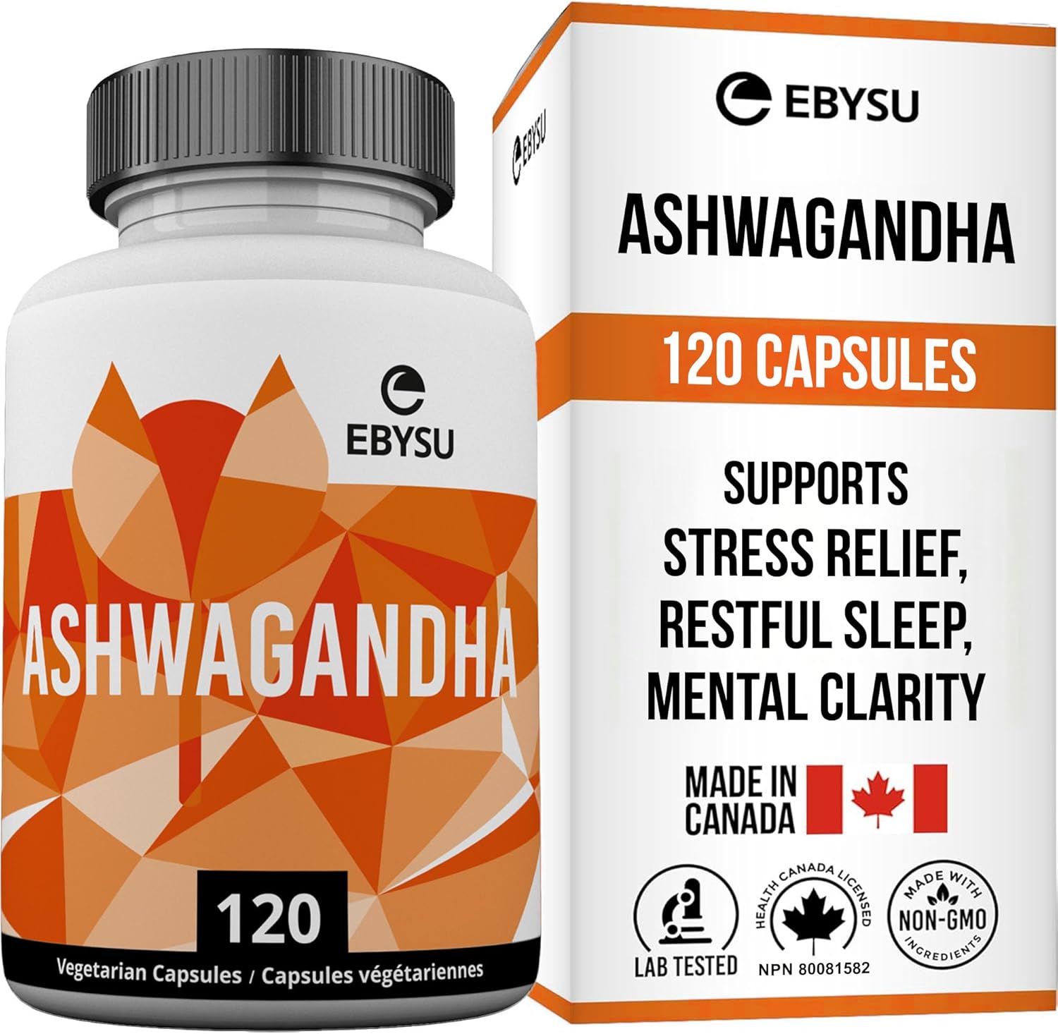 EBYSU Ashwagandha - 120 Capsules Max Strength Supplement Supports Stress Relief & Anti Anxiety Control Root Powder Pills