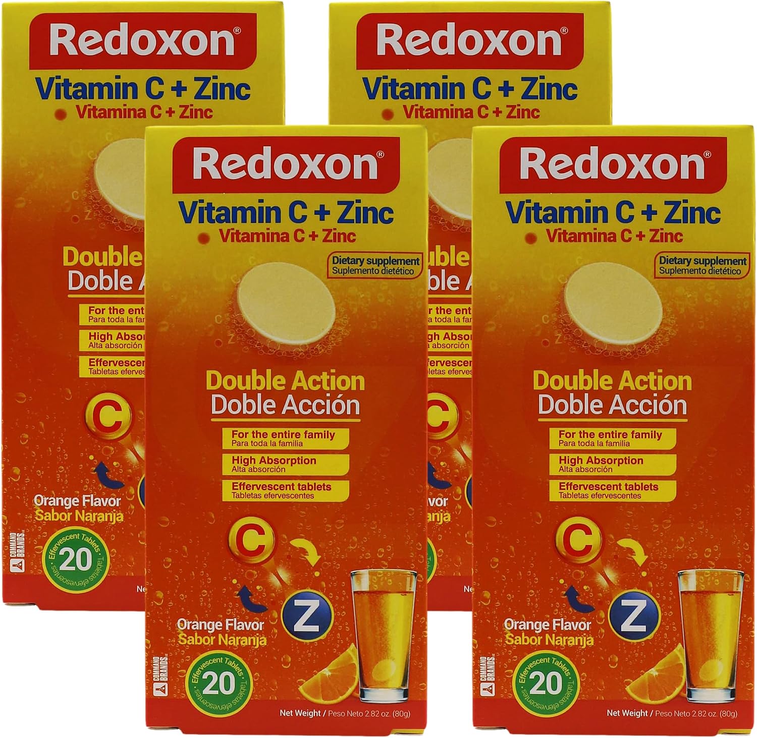 Redoxon Double Action Vitamin C and Zinc, Orange Effervescent Tablets, Value 4 Pack Of 15, 60 Count