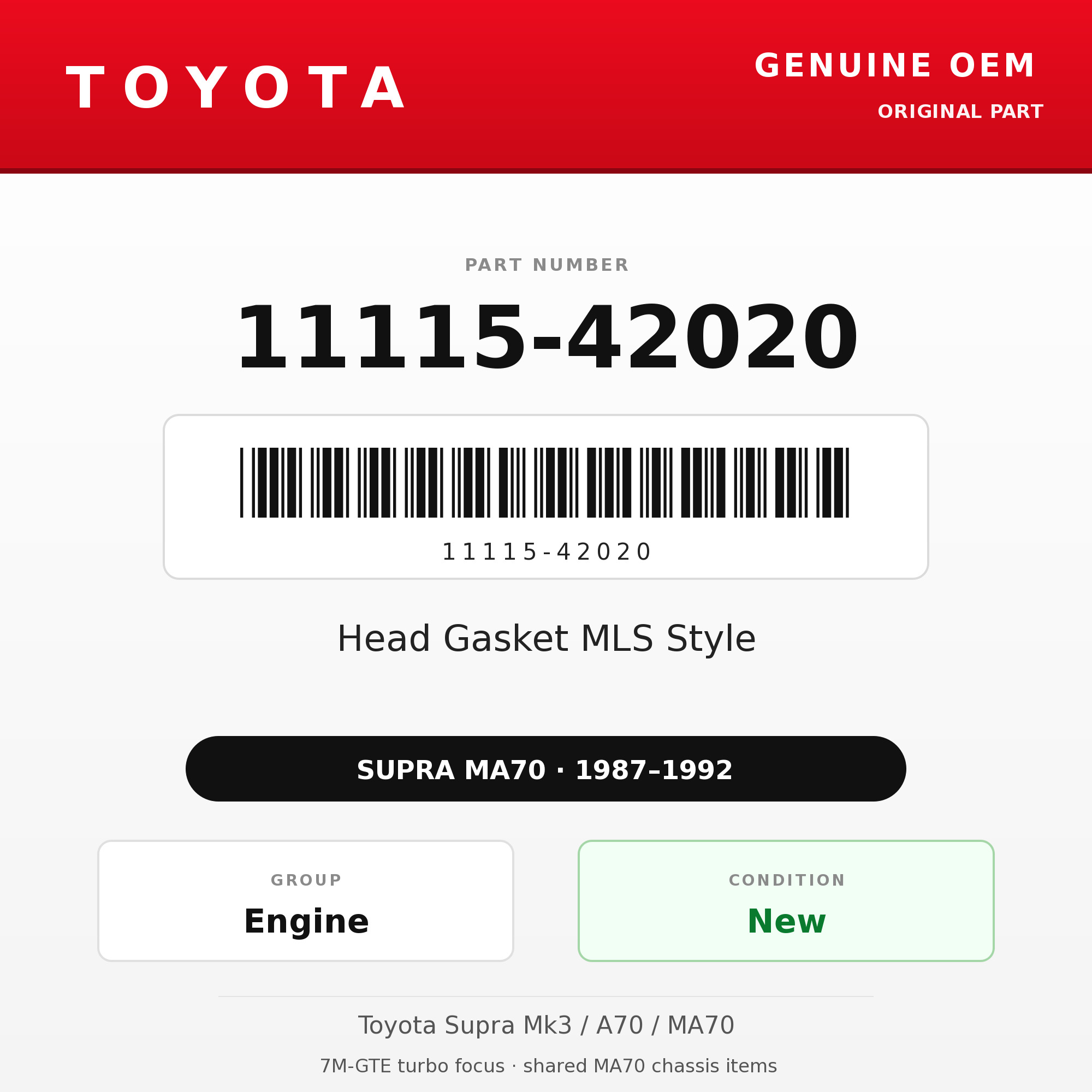 Genuine Toyota OEM 11115-42020 - Head Gasket MLS Style 7M-GTE (87-92 Supra)