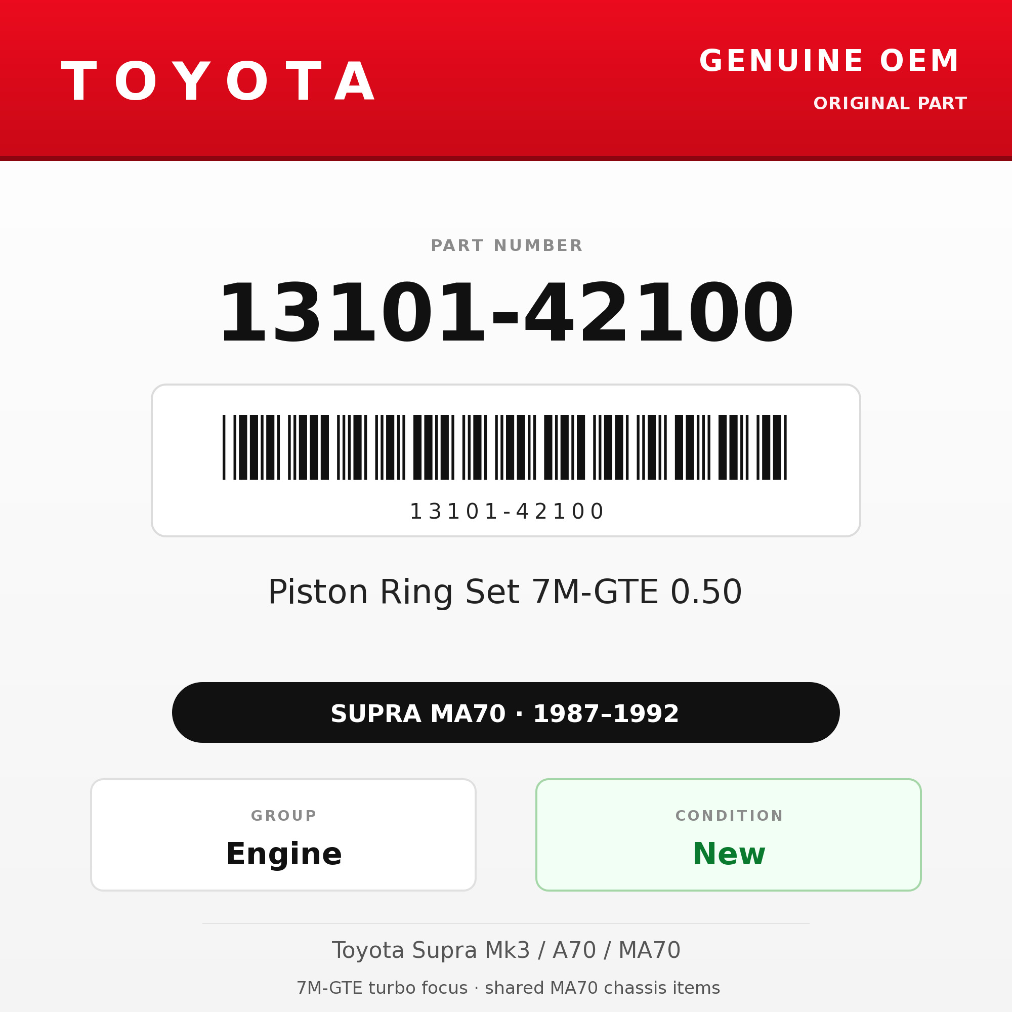 Genuine Toyota OEM 13101-42100 - Piston Ring Set 7M-GTE 0.50 (87-92 Supra)