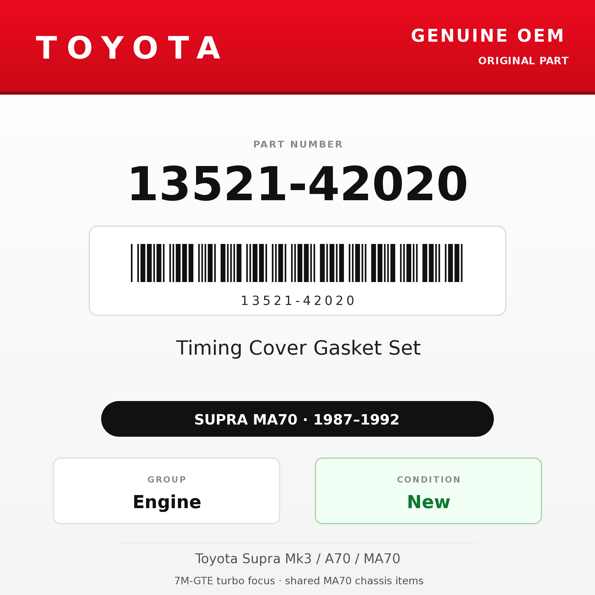 Genuine Toyota OEM 13521-42020 - Timing Cover Gasket Set 7M (87-92 Supra)