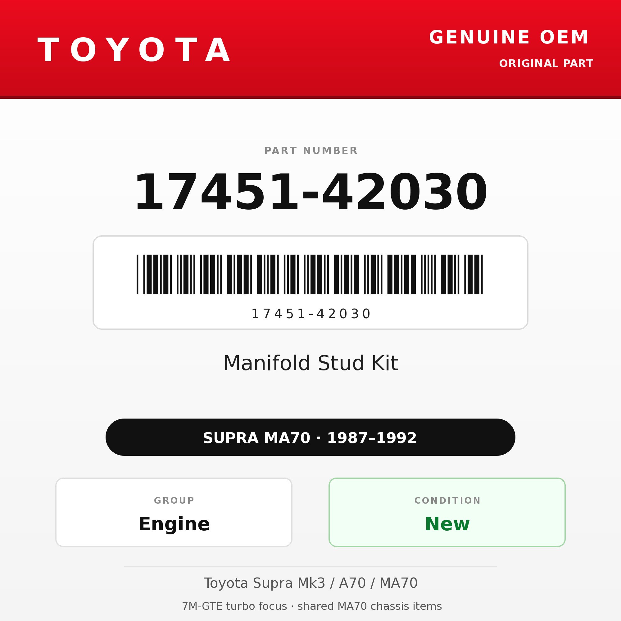 Genuine Toyota OEM 17451-42030 - Manifold Stud Kit 7M-GTE (87-92 Supra)