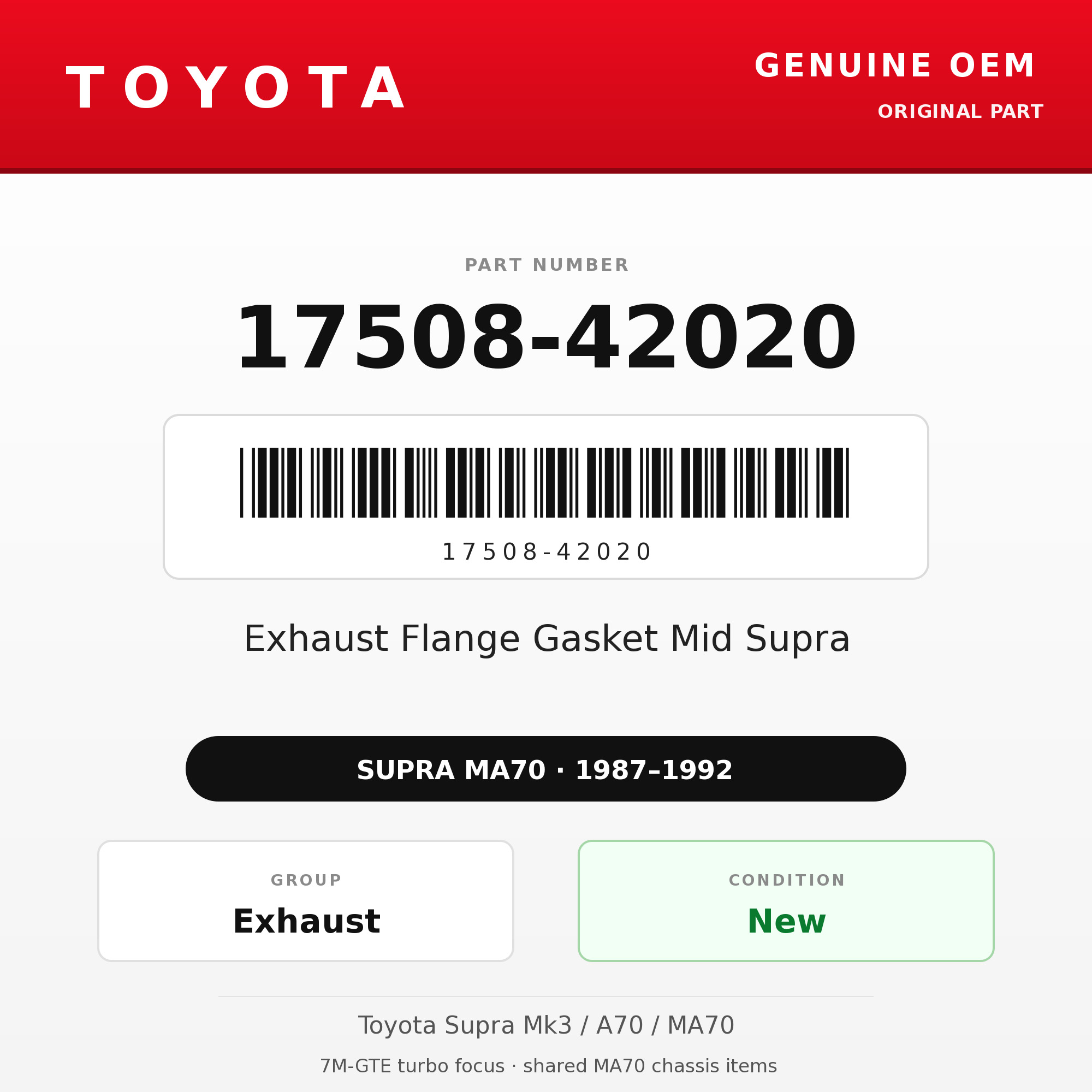 Genuine Toyota OEM 17508-42020 - Exhaust Flange Gasket Mid Supra (87-92 Supra)