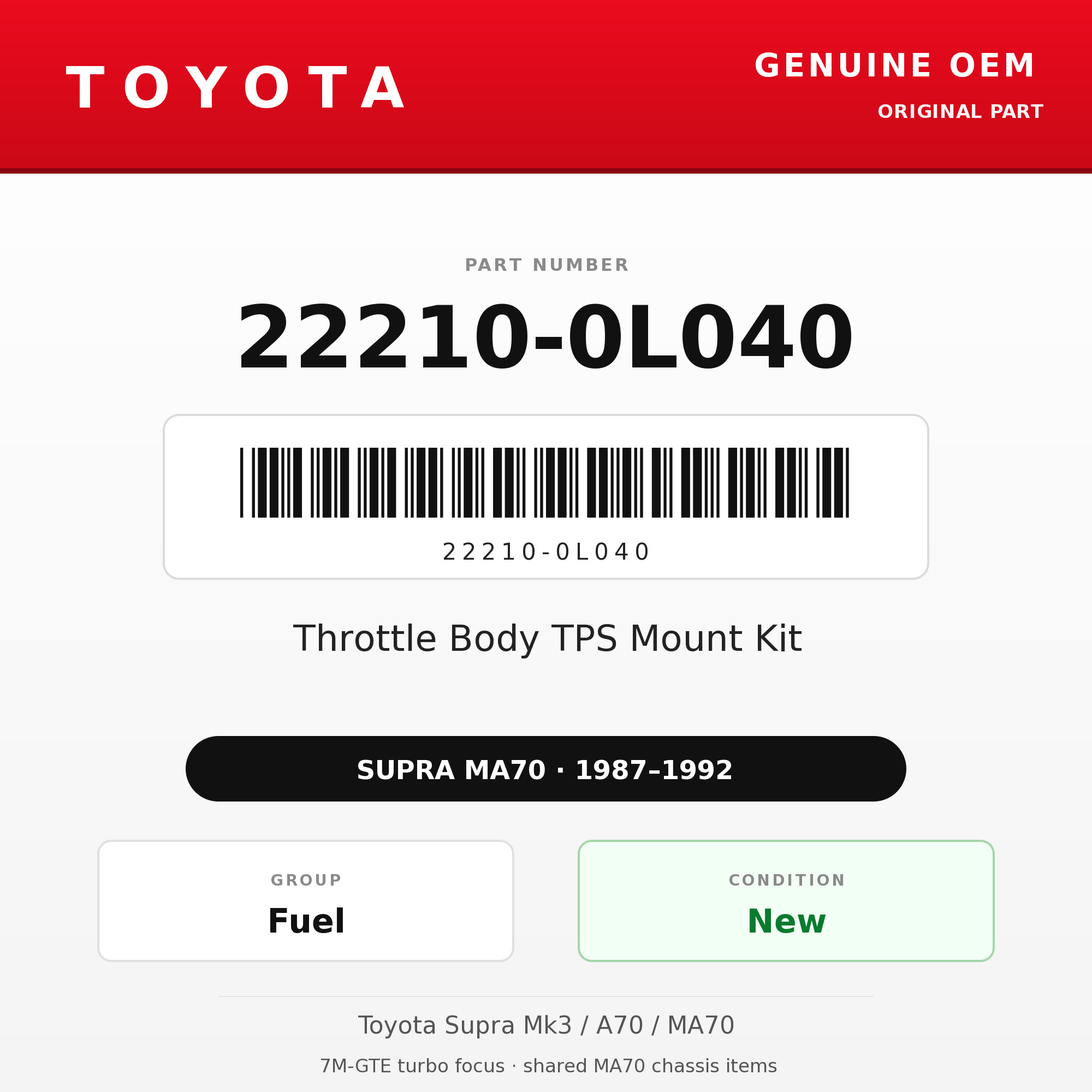 Genuine Toyota OEM 22210-0L040 - Throttle Body TPS Mount Kit 7M (87-92 Supra)