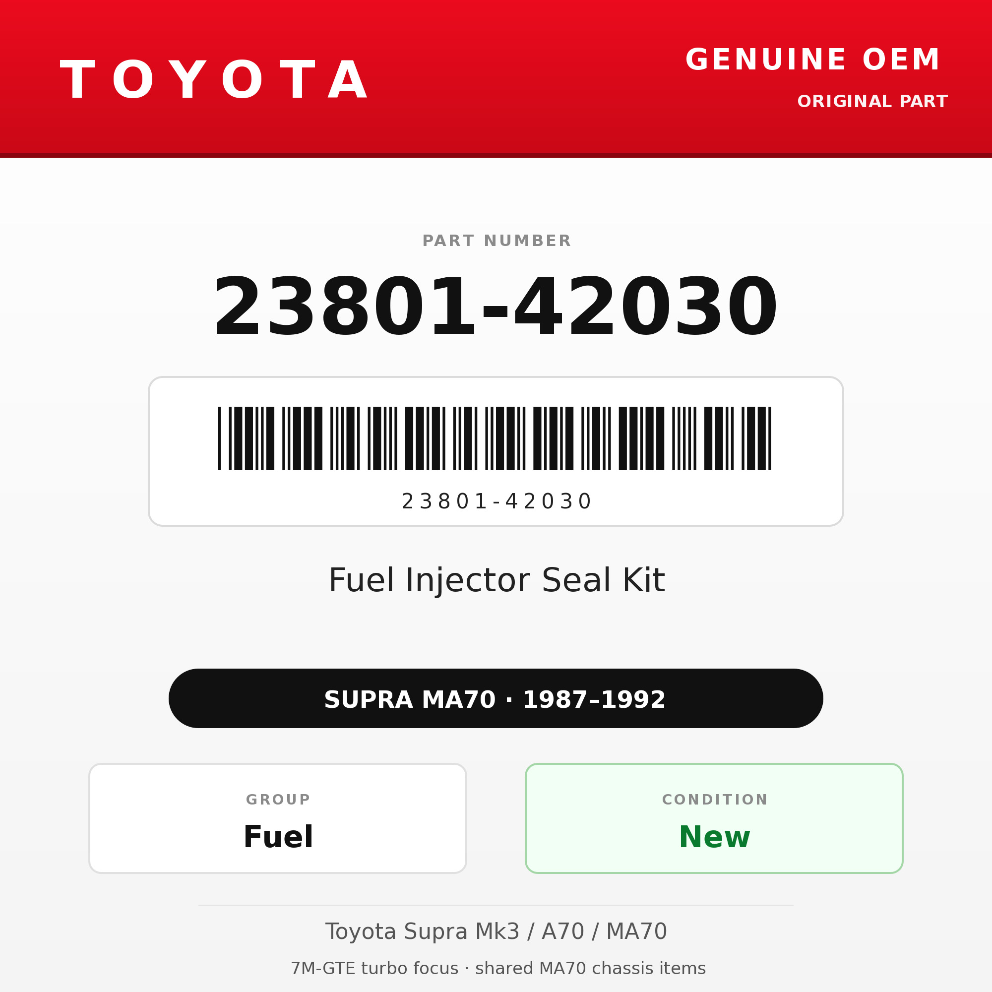 Genuine Toyota OEM 23801-42030 - Fuel Injector Seal Kit 7M-GTE (87-92 Supra)
