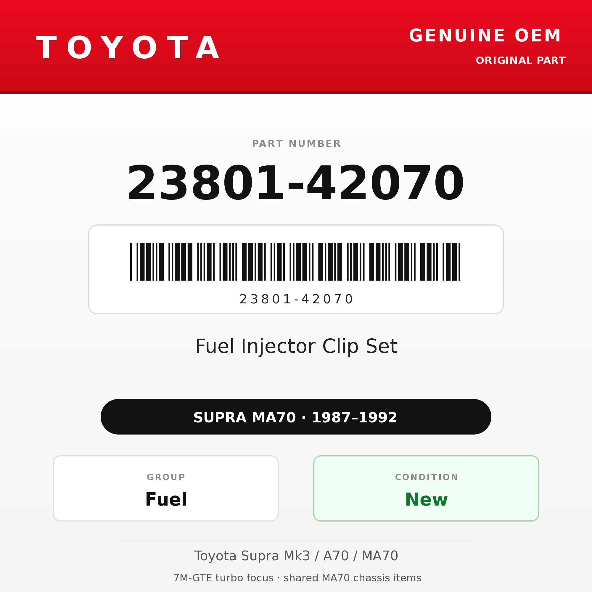 Genuine Toyota OEM 23801-42070 - Fuel Injector Clip Set 7M (87-92 Supra)