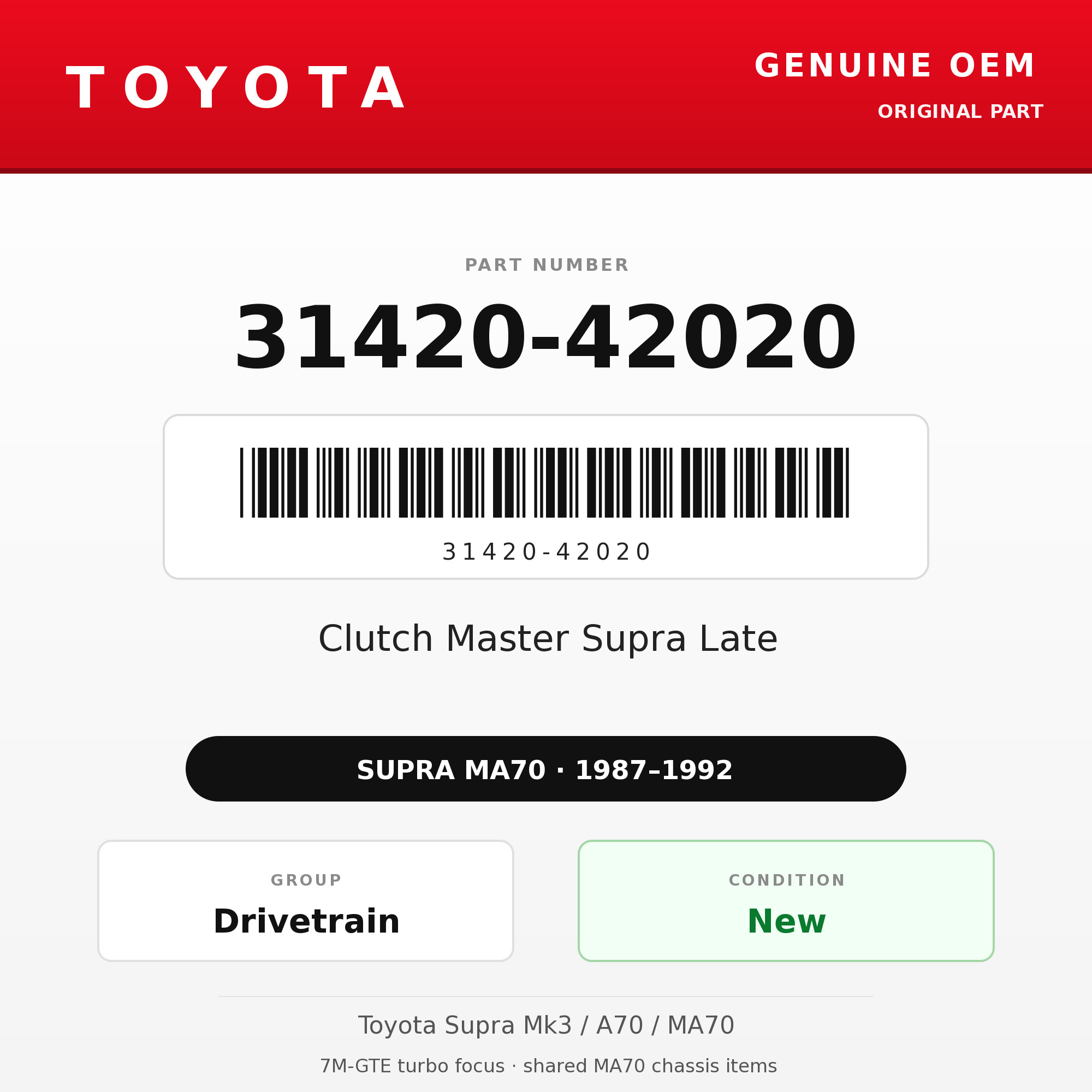 Genuine Toyota OEM 31420-42020 - Clutch Master Supra Late (87-92 Supra)