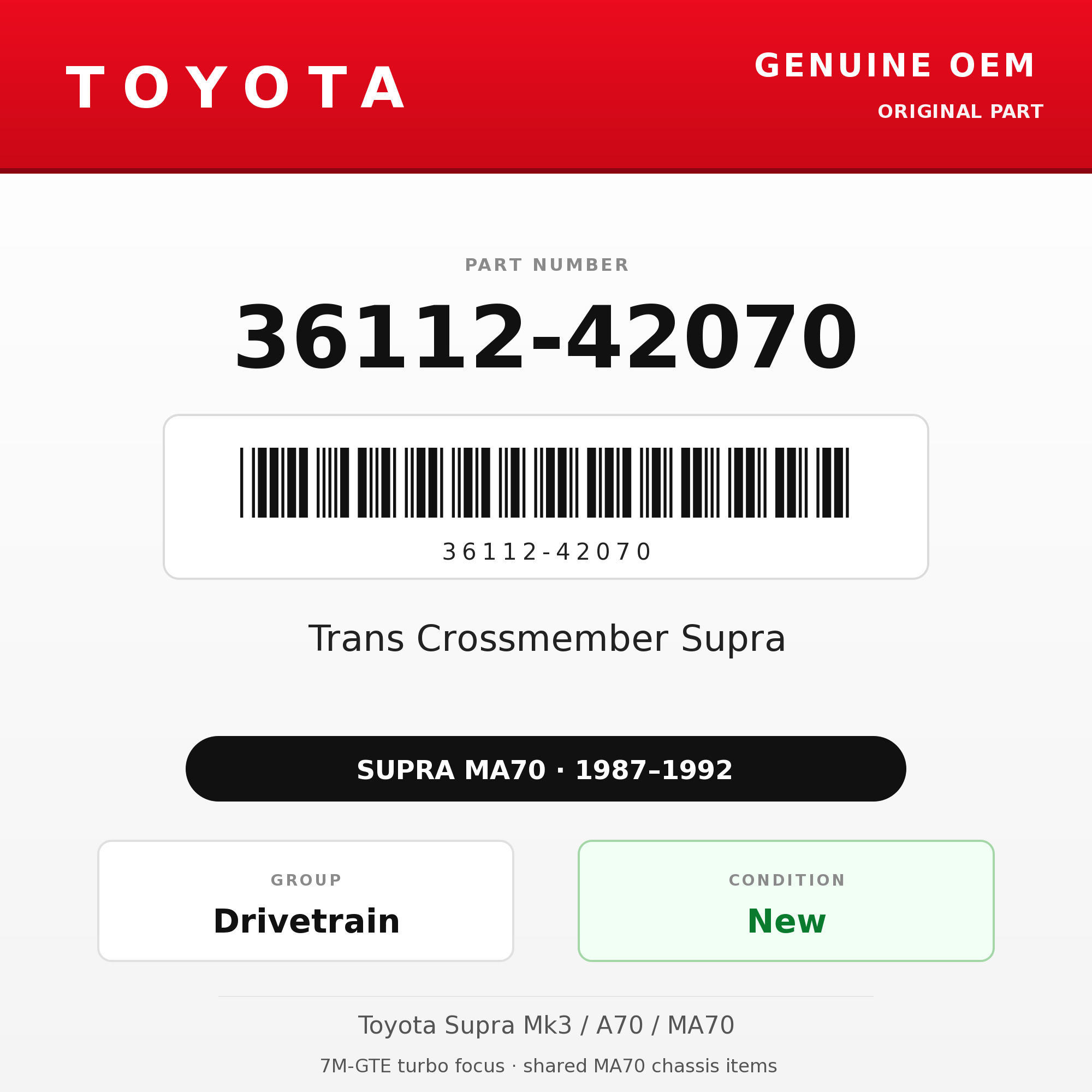 Genuine Toyota OEM 36112-42070 - Trans Crossmember Supra (87-92 Supra)