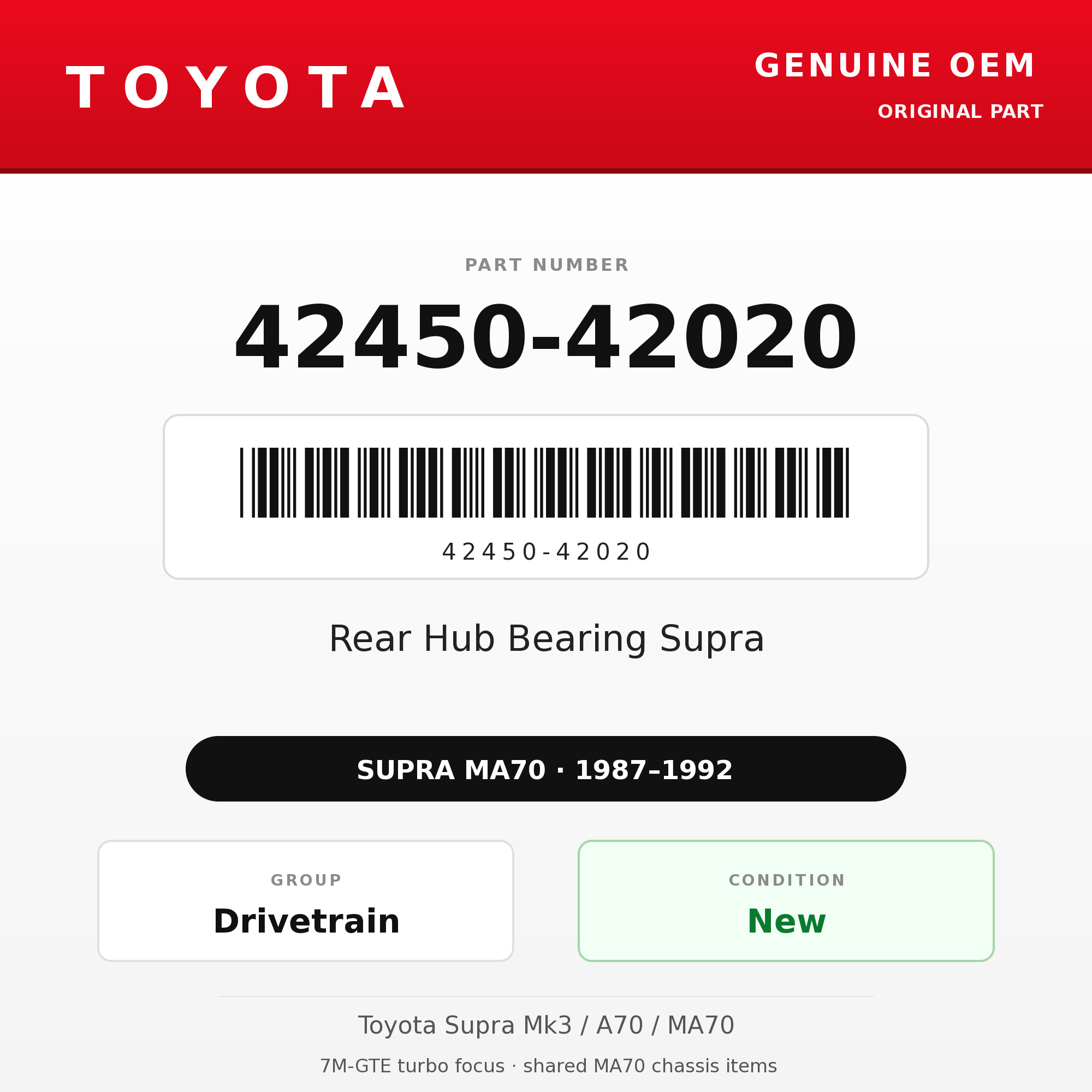 Genuine Toyota OEM 42450-42020 - Rear Hub Bearing Supra (87-92 Supra)