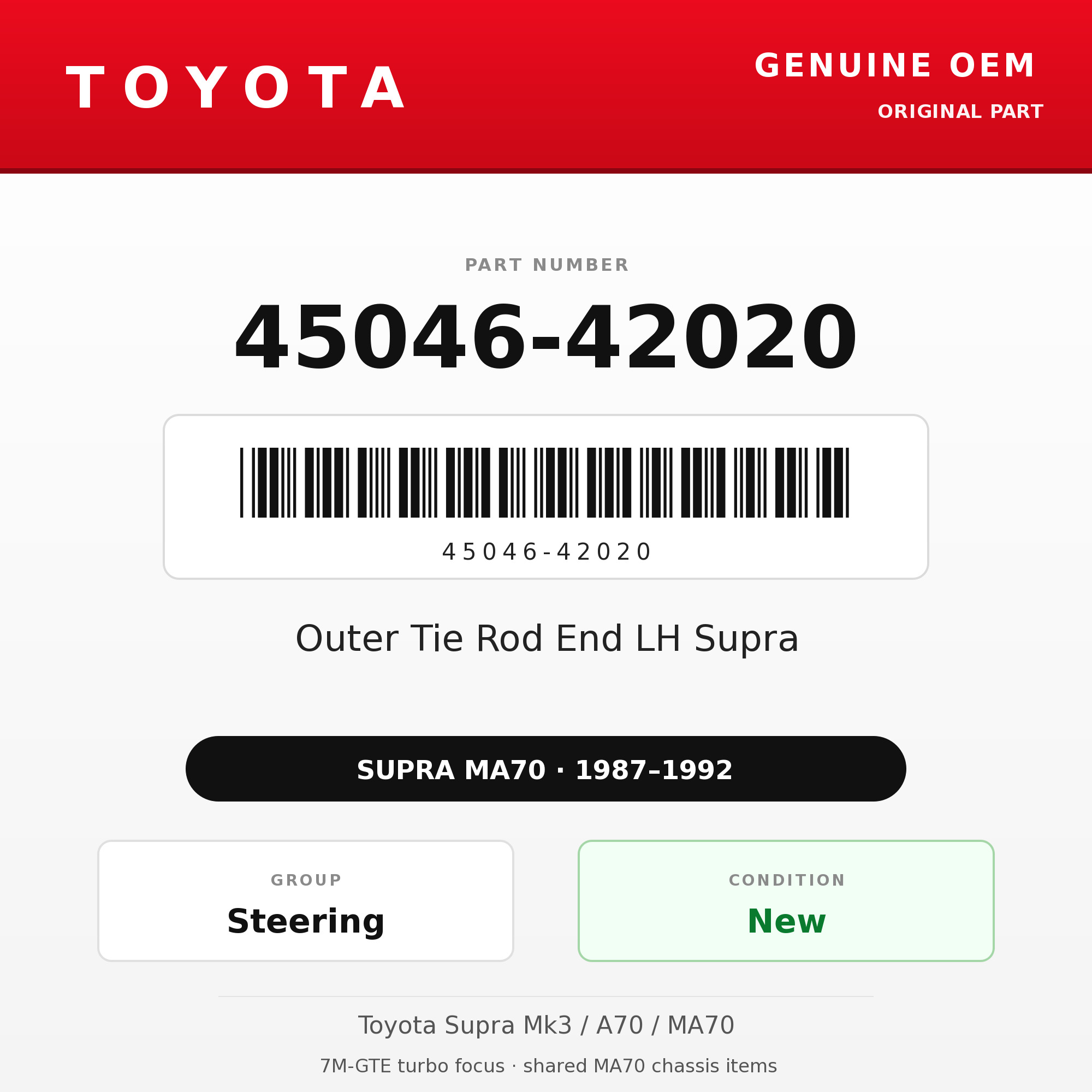 Genuine Toyota OEM 45046-42020 - Outer Tie Rod End LH Supra (87-92 Supra)