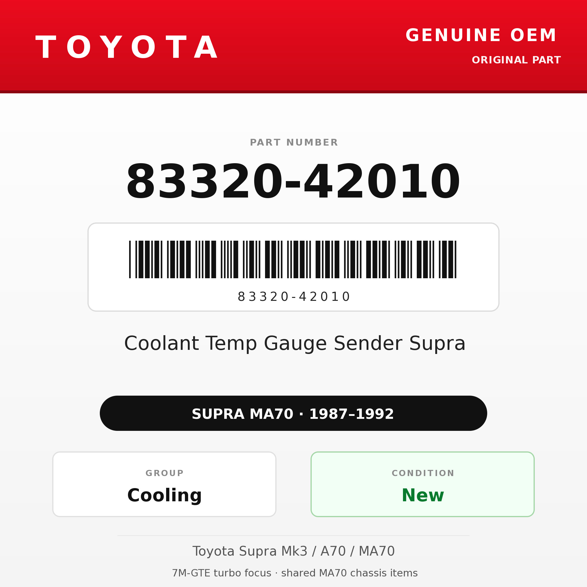 Genuine Toyota OEM 83320-42010 - Coolant Temp Gauge Sender Supra (87-92 Supra)