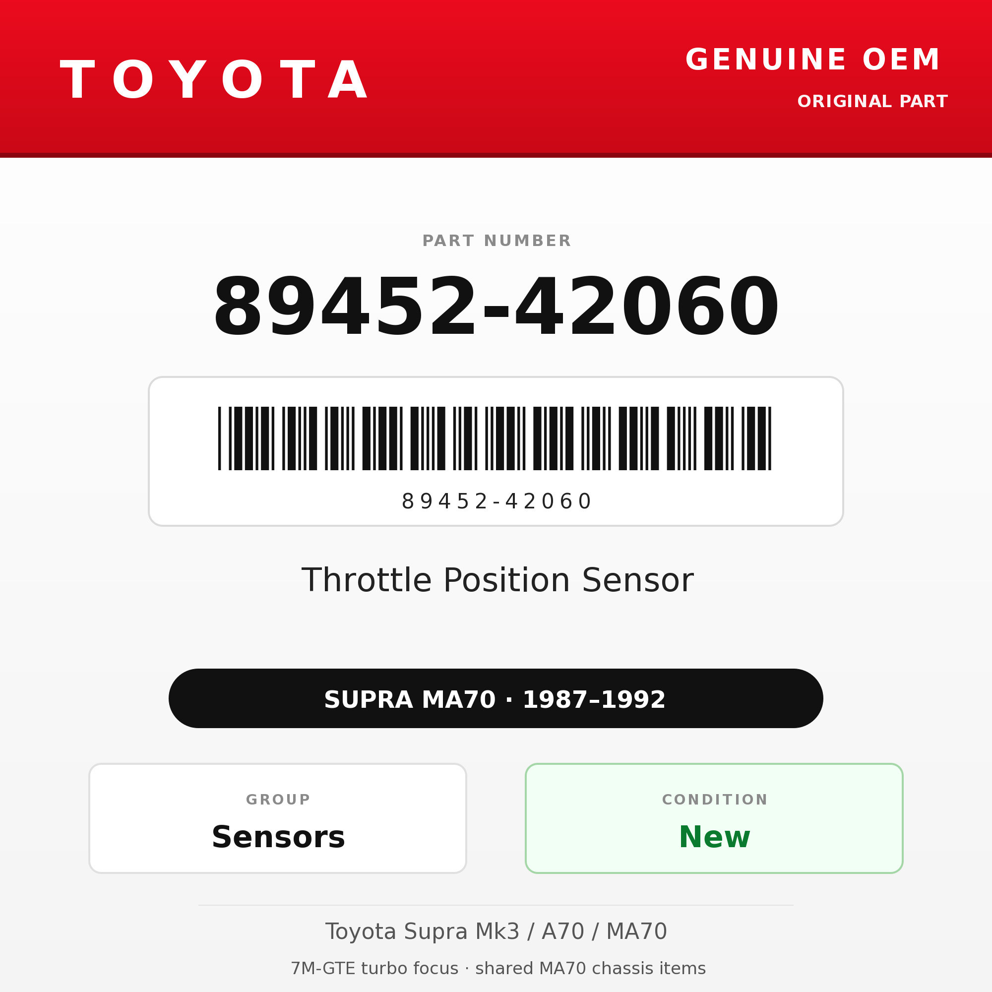 Genuine Toyota OEM 89452-42060 - Throttle Position Sensor 7M-GTE (87-92 Supra)