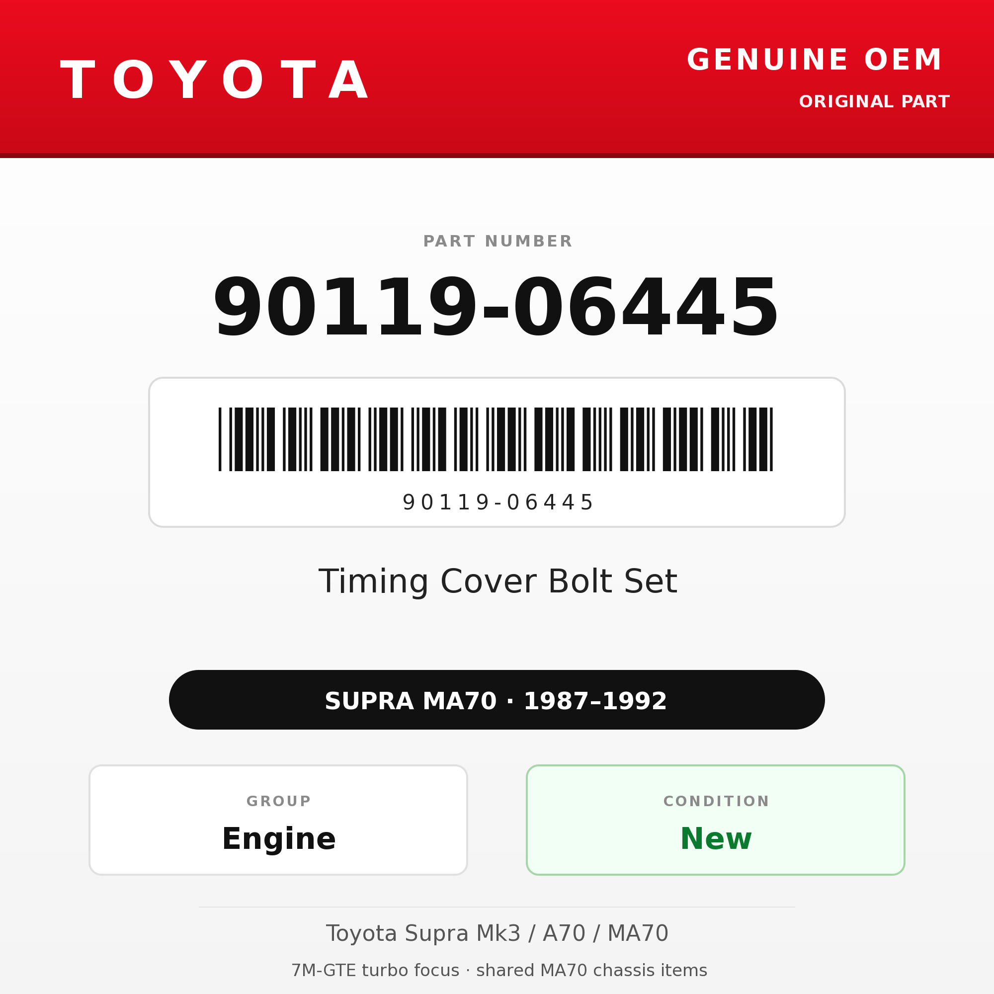Genuine Toyota OEM 90119-06445 - Timing Cover Bolt Set 7M (87-92 Supra)