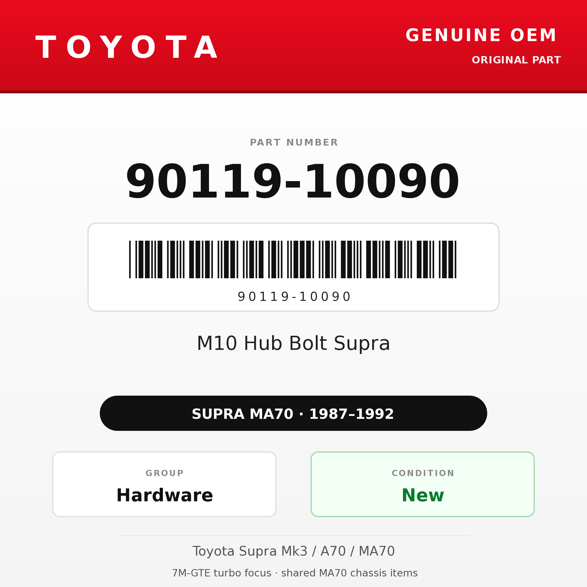 Genuine Toyota OEM 90119-10090 - M10 Hub Bolt Supra (each) (87-92 Supra)