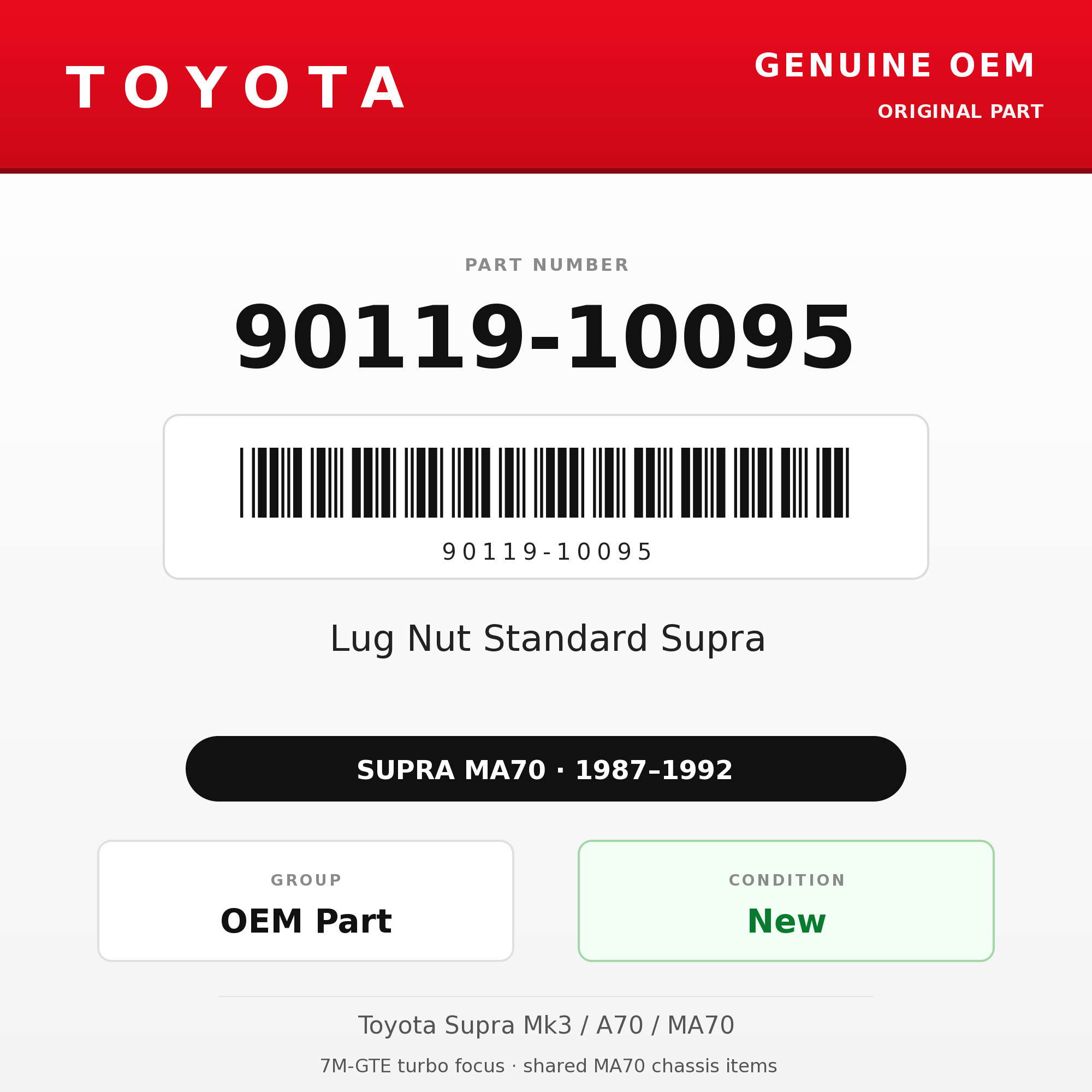 Genuine Toyota OEM 90119-10095 - Lug Nut Standard Supra (each) (87-92 Supra)