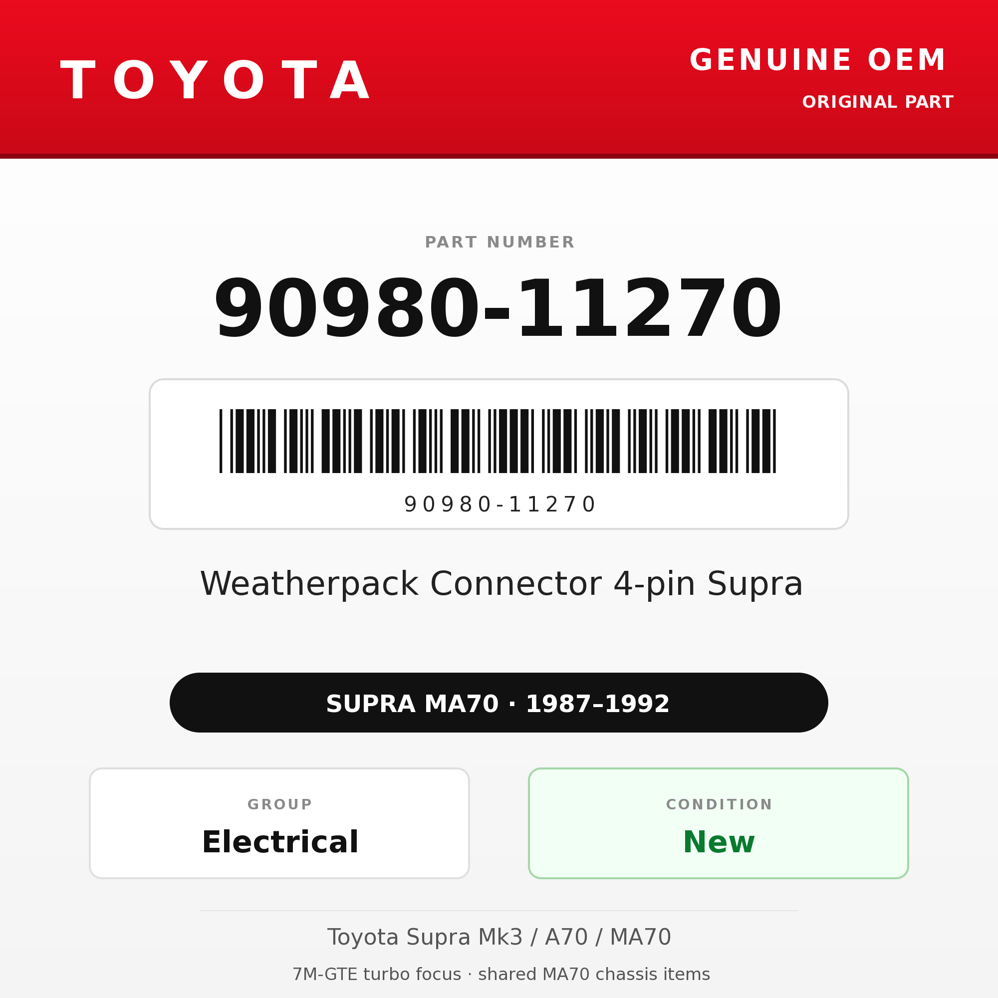 Genuine Toyota OEM 90980-11270 - Weatherpack Connector 4-pin Supra (87-92 Supra)