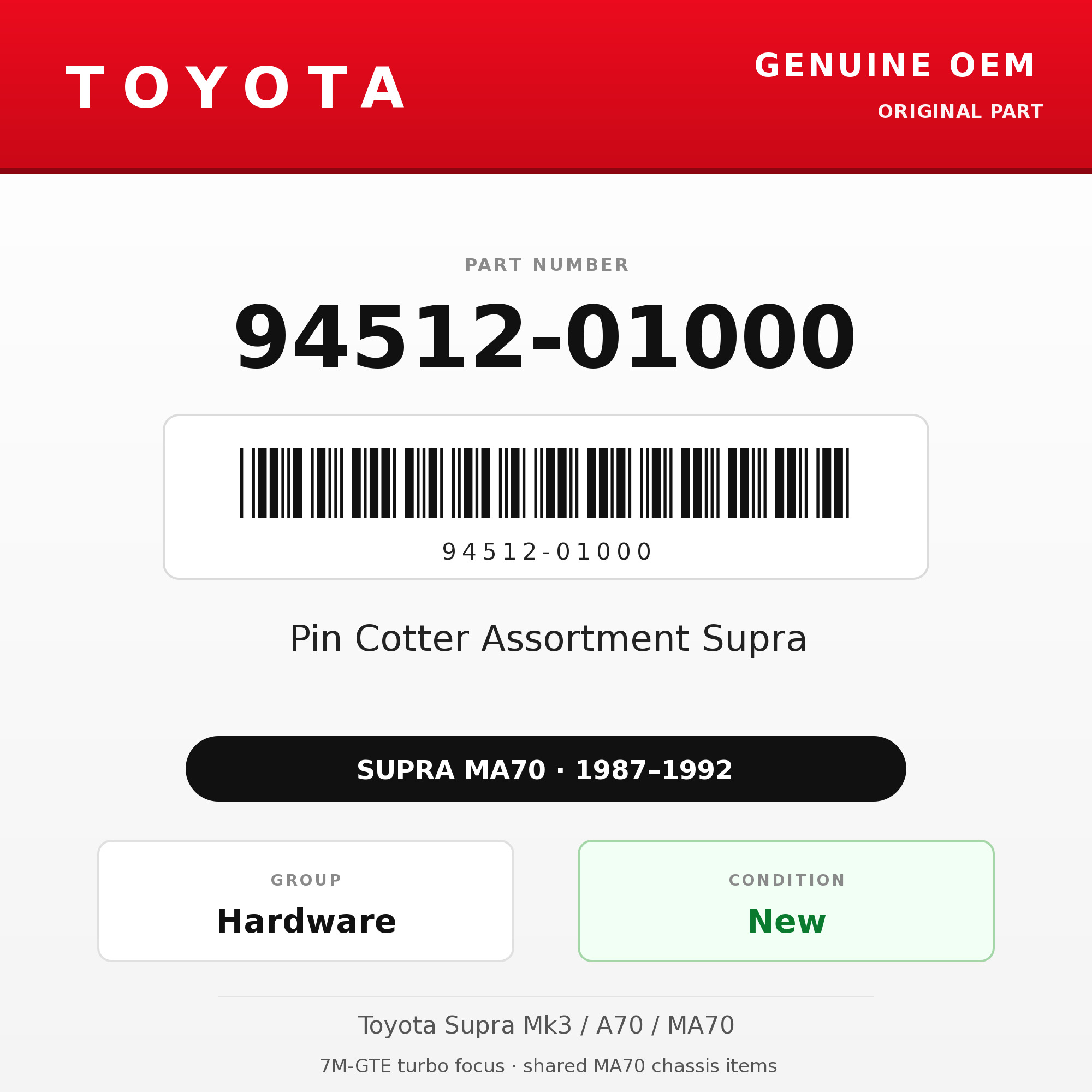 Genuine Toyota OEM 94512-01000 - Pin Cotter Assortment Supra (87-92 Supra)
