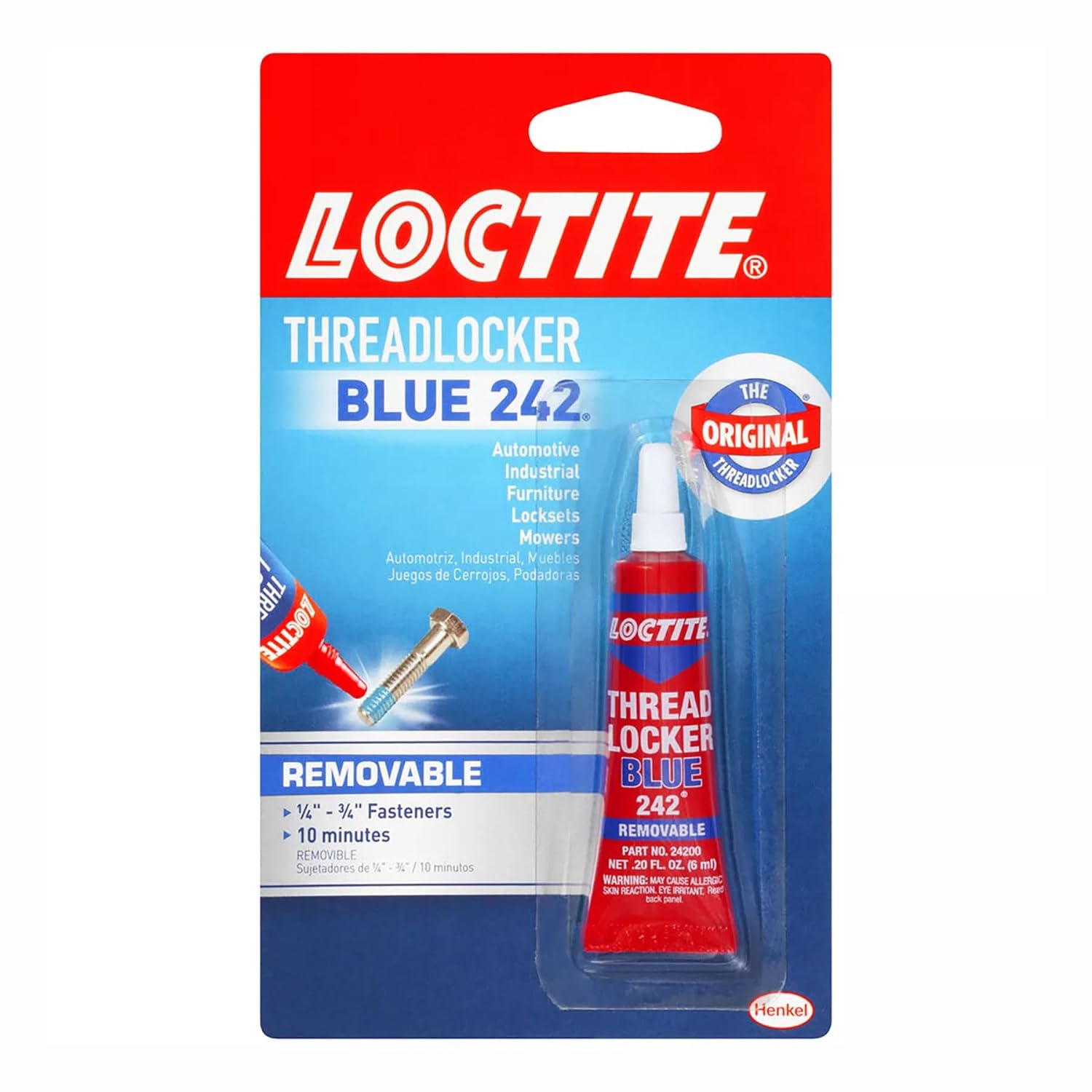 Loctite Thread Locker Blue 242 Locking Compound, Removable, 6ml (303379)
