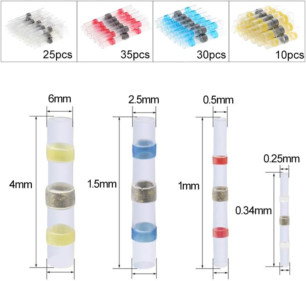 100 pcs Solder Seal Heat Shrink Butt Connectors Electrical Wire Connector White