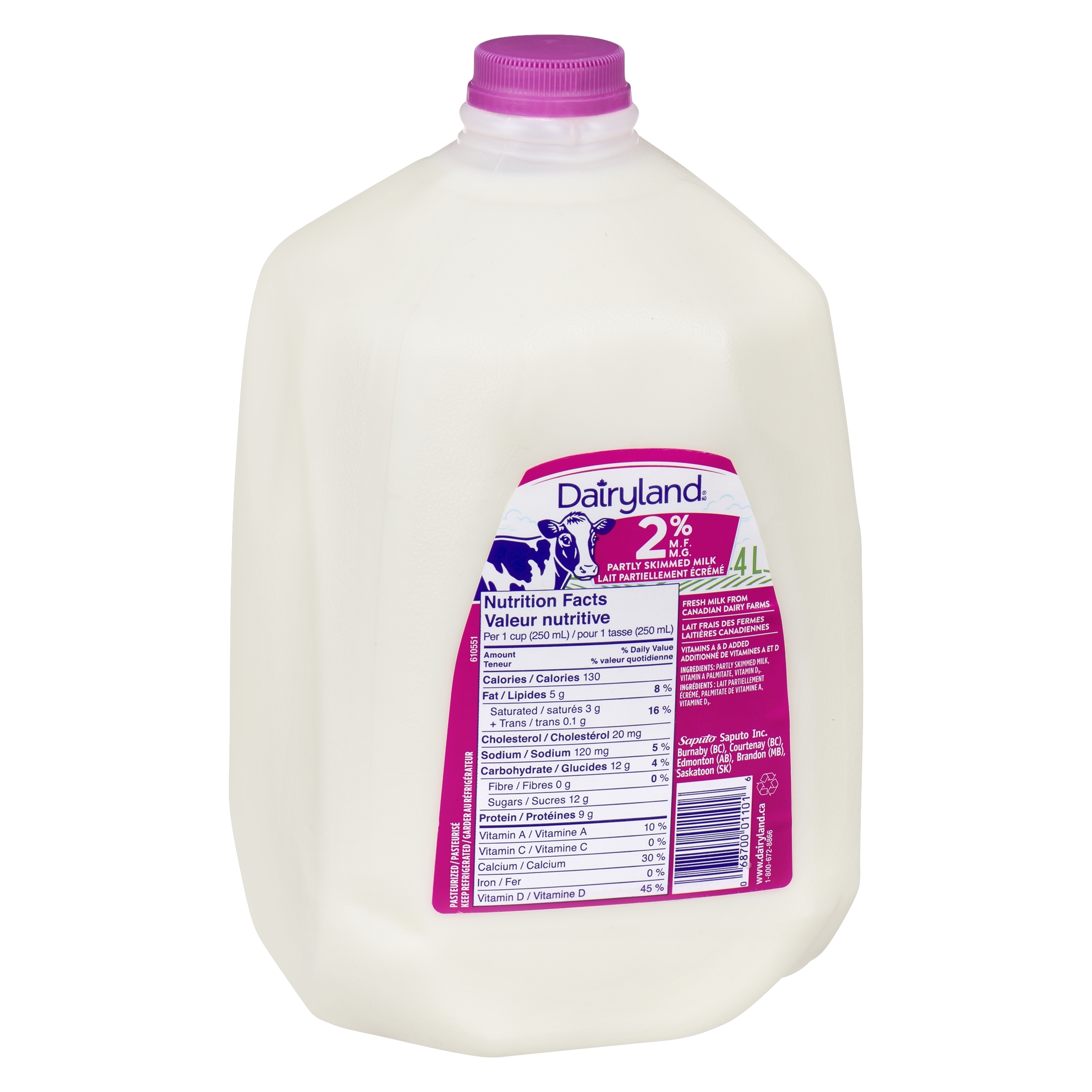 Dairyland 2% partly skimmed milk, 4 L